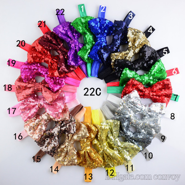 22 Colors 4inch Baby bowknot sequin hair bow headband,sequin Xmas headband,flopny bow headband,glitter bow headbands,baby headwraps KHA298