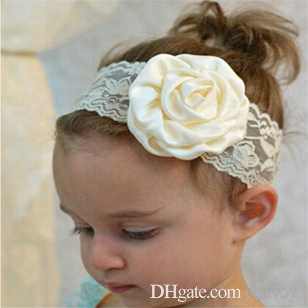 Newborn Baby Girls Elastic Lace Rose Flower Headbands Infant Kids Hair Bands Children Satin Headwear Hair Accessories Lace Headbands KHA233