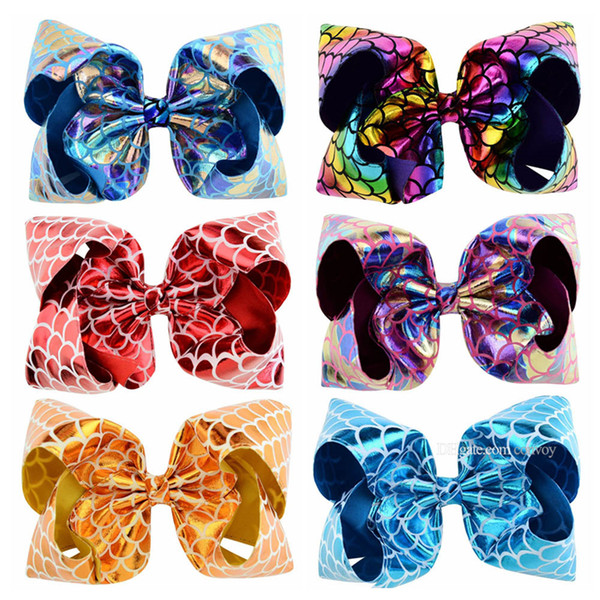 8 inch Cute bow baby girl hair bows barrettes Mermaid Leather Hairpins Girls Clippers Girls Hair Clips Baby Hair Accessory KFJ200