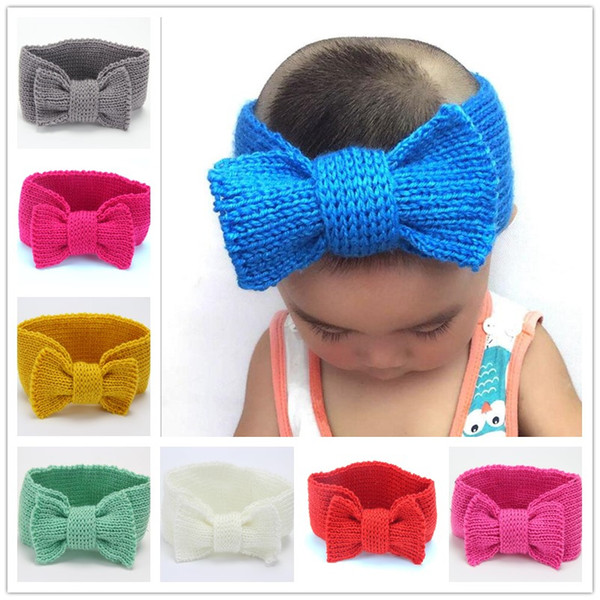 15inches Fashion Baby Girls Wool Crochet Warm Headband Knit Hairband With Big Bow Winter Newborn Infant Ear Warmer Head Headwrap KHA20