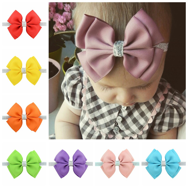 New 20 Color Baby Headbands Bows Kids Ribbon glitter Elastic Headbands for Girls Children Hair Accessories Double Bowknot Hairband KHA146