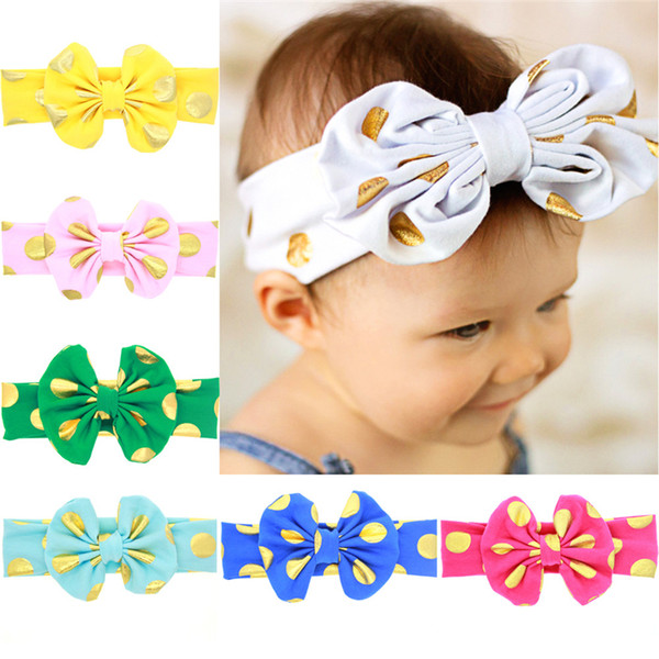 Baby Girls Lovely cute Gold Dot Headbands Kids Big Wide Knotted Bow Head bands Children Infant Hair Accessories Head Wear 12 colors KHA253