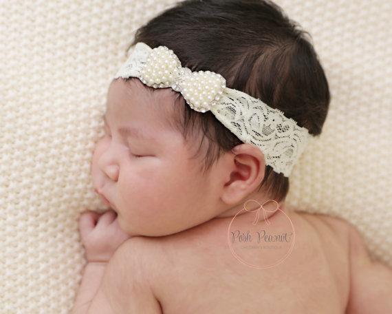 Newborn Baby Lace Headbands Girls Luxury Shiny Rhinestone Pearls Head Bands Kids Princess Hairbands Headwear Children Hair Accessory KHA517