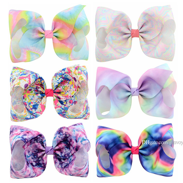 8 inch JOJO bow Clip baby girl hair bows barrettes Rainbow Grosgrain Hairpins Girls Floral Hair Clips Baby Hair Accessory KFJ192