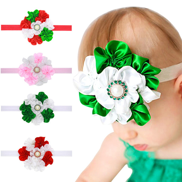 New Baby Girls Headbands Big Flower Kids Rhinestone Pearl Satin Headband Children Hair Accessories Kids Elastic Hairbands Headwear KHA324