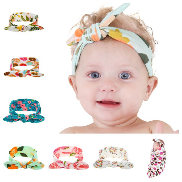 Baby Headbands Flower Hairbands Kids Bunny Ear Cotton Hairband Girls Turban Knot Floral Print Headband Headwear Hair Accessories KHA39