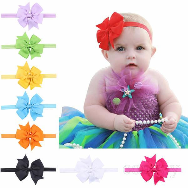 Baby Girls 4inch Bow Headbands Grosgrain Ribbon Boutique Bowknot Hairbands Infant Elastic Hair Accessories Baby Headwear 18Colors KHA86