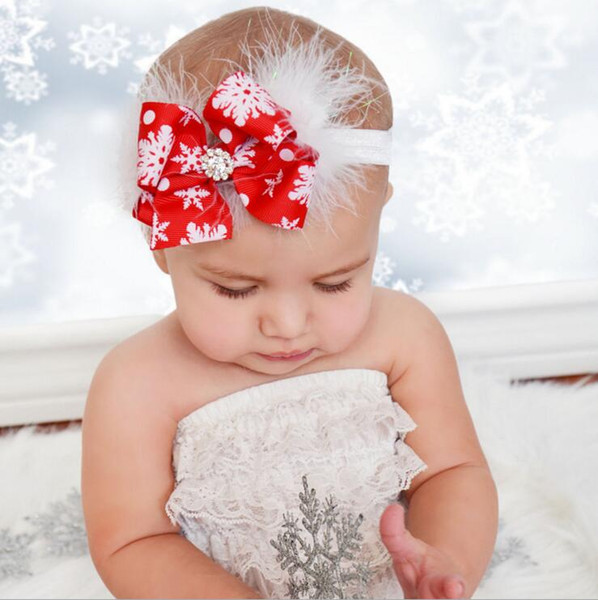 Baby Girls Christmas Headbands Bow Feather Boutique Children Hair Accessories Kids Elastic Grosgrain Ribbon Hairbands KHA576