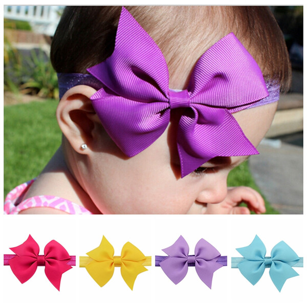 20 Colors Baby Hair Headbands Bows 4 Inch Ribbon Bow Headbands for Girls Children Hair Accessories Kids Princess Elastic Headdress KHA206