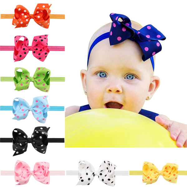 11*6.5CM Kids Baby Polka Dot Headbands Bow Baby Girls Grosgrain Dovetail Ribbon Bowknot Headbands Children Hair Accessories fit 0-3Y KHA204