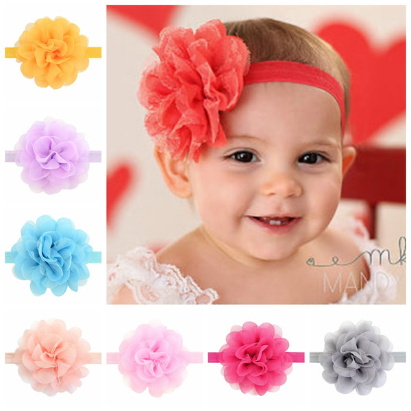 Baby Headbands Flower Hair Accessories Girls Lace Tulle Chiffon Headbands Kids Lovely Elastic Hairbands For Baby Free Ship KHA236