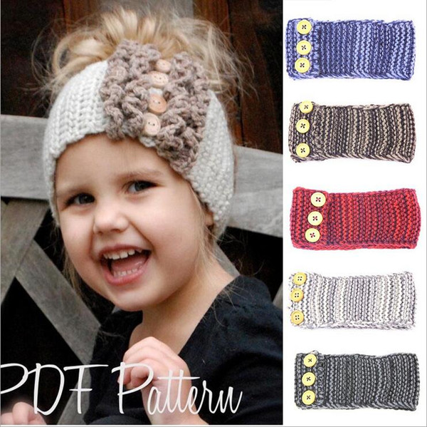 Fashion Baby Headbands Woolen Yarn Crochet Headband Earflap Kids Girls Knitting Winter Ear Warmer Children Headwrap with Button decor KHA104