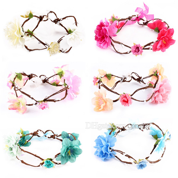 Baby Headband Hand Made Garlands Beach Flower Wedding Hairbands Kids princess Floral Hair Sticks Newborn Infant Cute Hair Accessories KGA18