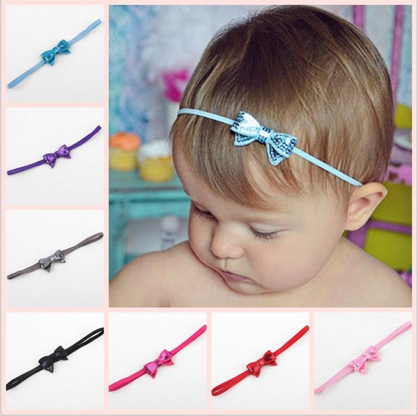 Hot Sale!Baby Infants Shiny Paillette Bow Headbands Children Kids Elastic Small Bowknot Hairbands Hair Accessories Princess Headdress KHA308