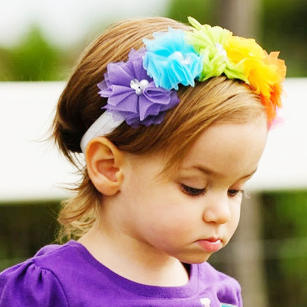 Newborn Baby Headbands Tulle Flower Elastic Rainbow Headbands Girls Infant Hairbands Kids Children Hair Accessories Cute Head Bands KHA113