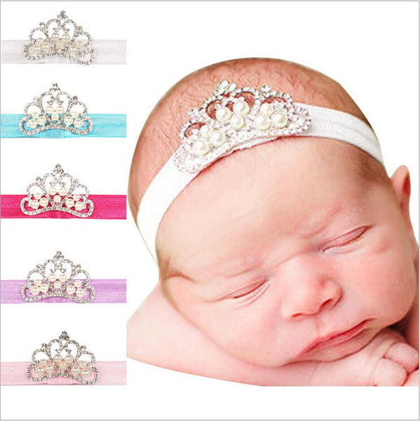 Baby girls headbands Pearl Tiara Elastic Bands Kids Shiny Rhinestone Headbands Children Elastic Hair Accessories Kids headwear KHA342