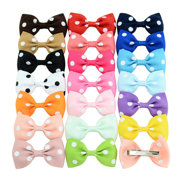 20 Colors Baby Hair Clips Bow Girls Boutique Hair Accessories Polka Dot Grosgrain Ribbon Bow Clip For Baby Hairpins Barrettes KFJ174