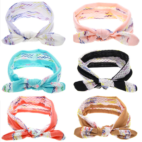 New Baby Girls Lace Bunny Ear Headbands Infant Kids Knot Summer Hairbands Children Elastic Headband Hair Accessories 6 Colors KHA516