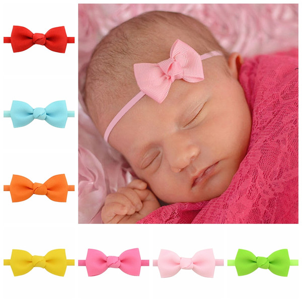 Baby Bow Headbands Nylon Ribbon Hairbands Girls Elastic Cute Solid Headband Children Kids Hair Accessories Fashion Bow Headdress KHA223