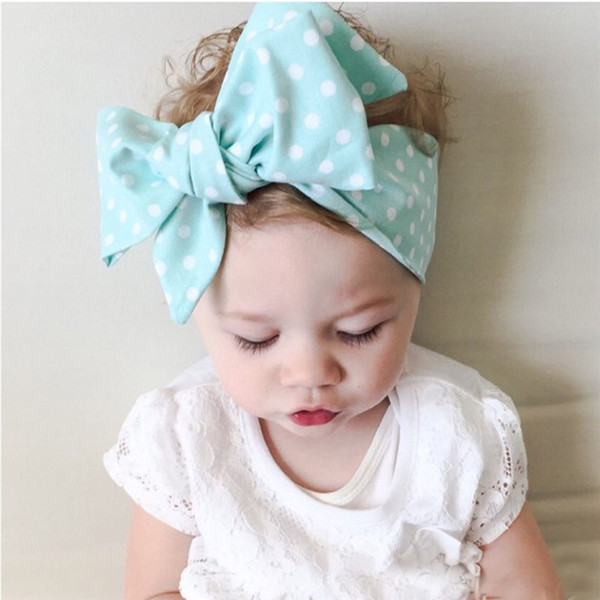 2016 New Europe Kids Fabric Big Bow Headbands Baby Girls Polka Dot Headbands Children DIY Bowknot Hairbands Hair Accessories KHA497