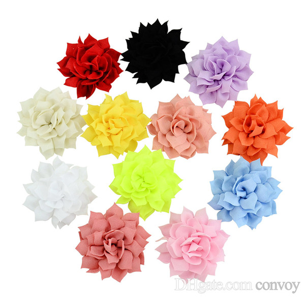 Baby Hairpins Hair Clips Girls Chiffon Flower with Grosgrain Ribbon Clip Lotus Barrette Childrens Hair Accessories Kids headwear KFJ11