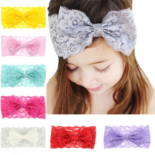 Baby Girls Big Lace Bow Headbands Kids Elastic Bow Headwrap Headbands Vintage Hairbands for Girls Children Hair Accessories 7 Colors KHA203