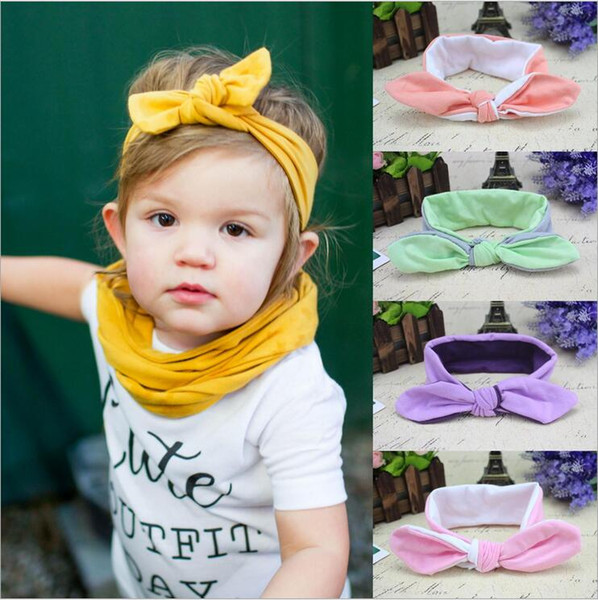 Baby Girls Princess Rabbit Ear Bow Headbands Kids Bunny Knotted Cotton Solid Hairbands Children Infant Hair Accessories 13 Colors KHA248