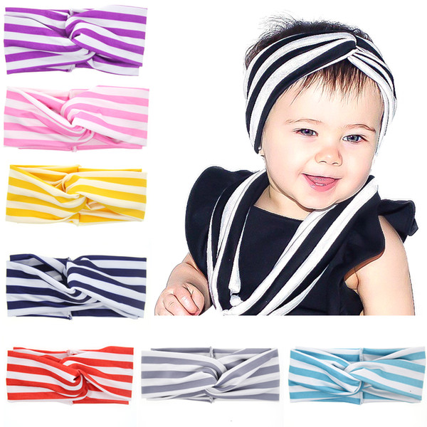 Baby Girls Cotton Strip Bow Headbands Infant Kids Elastic Cross Head bands Hairbands Children Hair Accessories Headwear Free Shipping KHA368