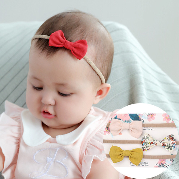 Baby Girls Bowknot Headbands Europe and America style flower Printed Newborn Kids Elastic hairband Children Hair Accessories Headwear KHA609