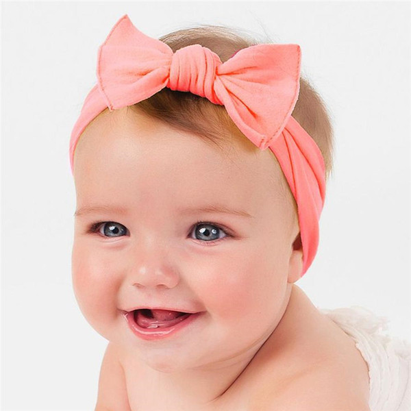 Baby Girls Infant Solid Bow Headbands Europe Kids Knot Bunny Ear hairbands 16 colors Children Hair Accessories Princess Headdress KHA499