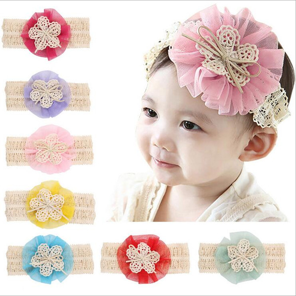 Cute Baby Girls headbands Big chiffon flower Lace Bows bowknot wide headbands Children Hair Accessories Infant Kids Hairbands Headwear KHA05