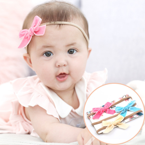 Newborn Baby Kids bow Elastic hairband Baby Girls floral bowknot Headbands Children Hair Accessories nylon Headdress KHA619