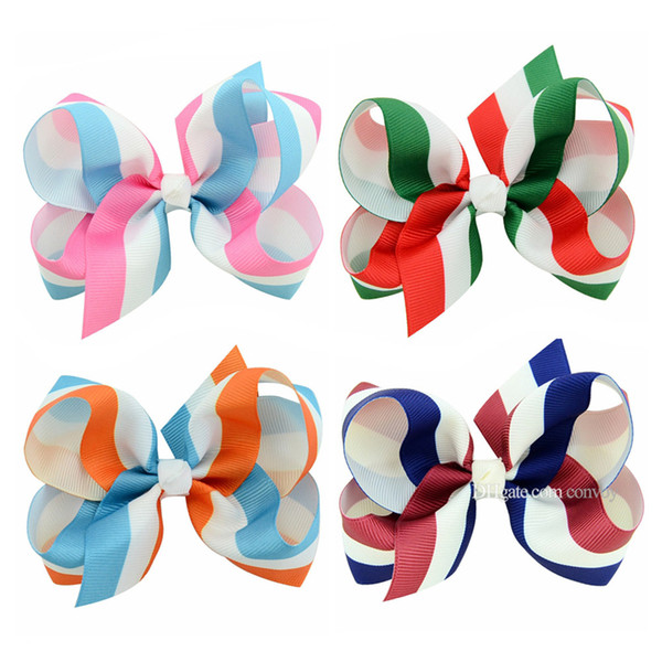 Baby Bow Har Clips wave print stripe hair clips Girls Large Bowknot Hairpin Clips Boutique Bows Hair Accessories KFJ182