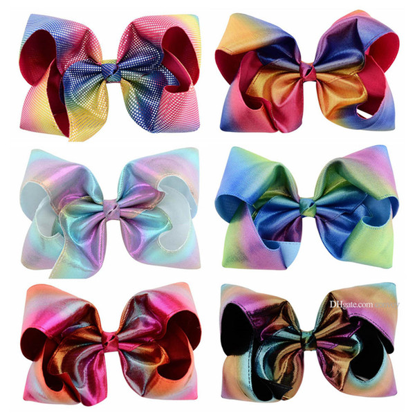 8 inch Cute bow baby girl hair bows barrettes Rainbow Shiny laser Hairpins Girl Clippers Girls Hair Clips Baby Hair Accessory KFJ199