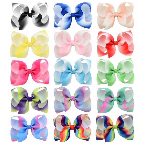 Baby Rainbow Bow Hair Clips Girls Large Flower Barrette Ribbon JOJO Bowknot Hairpin Clips Boutique Bows Hair Accessories KFJ185