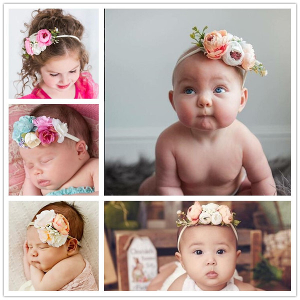 Baby Headbands Set flowers Girls Kids Nylon hairbands Set Cute beach Bohemian Hair Accessories Photo Prop party Hairband KHA292