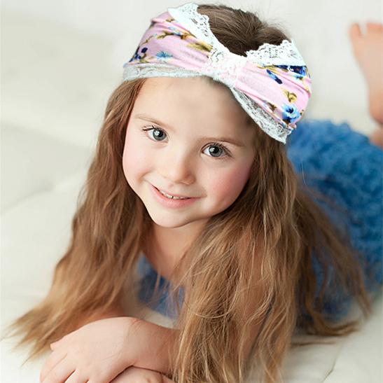 2016 Girls Kids Lace Flower Print Headbands Baby Floral Hairbands Hairsticks Headwraps Girls Elastic Cotton Turban Headscarf KHA514