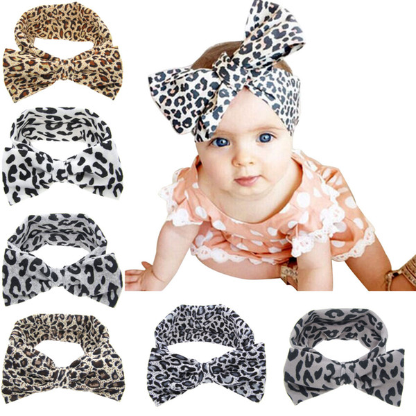 New Baby Girls Leopard Bow Elastic Cotton Headbands Kids Children Big Bowknot Hair Accessories Dot Hairbands for Girls 6 Colors KHA391