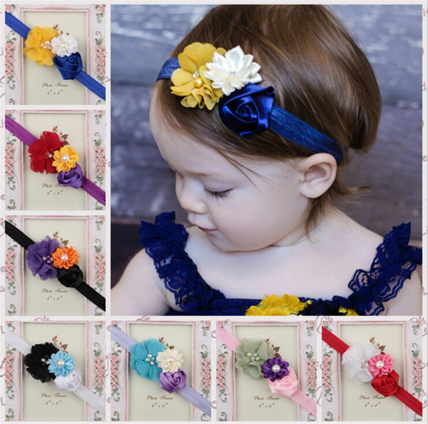 Baby Headbands Flower Rhinestone rose headbands kids band bows Headwear Newborn infants Hairbands Children hair accessories 8 Colors KHA134