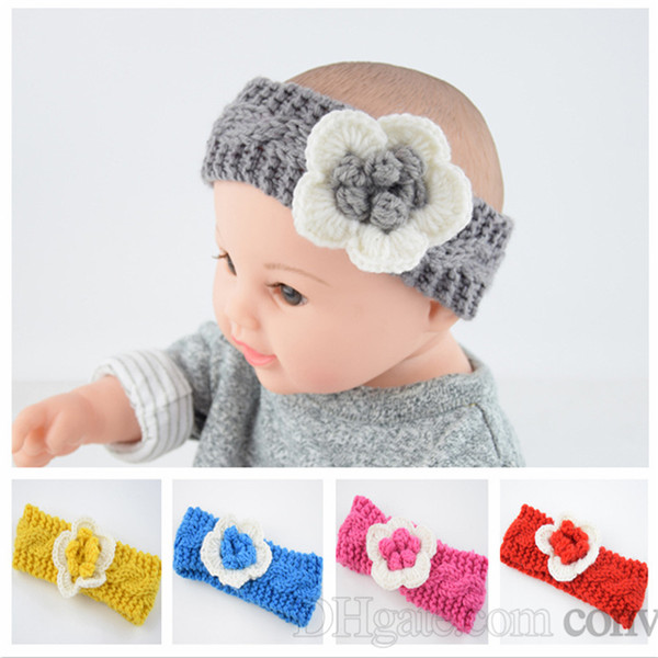 New Baby Girls Fashion Wool Crochet Headband Cross Knit Hairband With flower Decor Winter Newborn Infant Ear Warmer Head Headwrap KHA303