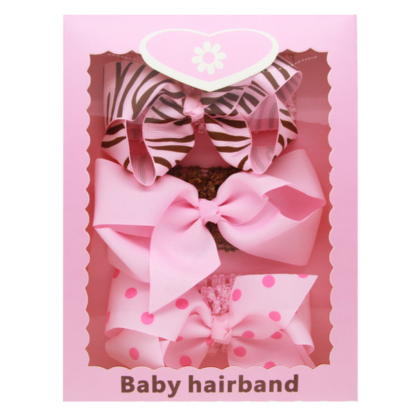 Baby Headbands Bow 3pcs Set with Box Girls Wide Band Grosgrain Ribbon Bow Hairbands Kids Boutique Dot Stripe Hair Accessories KHA571