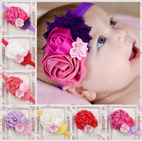 2015 New Baby girls headbands Satin Kids Hair accessories big Flowers for girls babies bands Headbands bow mix Baby Hair Accessories KHA105