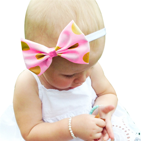 Baby Girls Gold and Pink Headbands Kids Hot stamping Shiny Bowknot Hairbands baby headbands children hair accessories Headwear 15