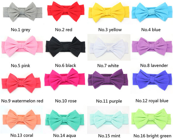 16 Colors Girls Toddler Bow Headbands Children Princes big wide bowknot hairbands Cotton Hair Accessories Baby Kids Headdress KHA318