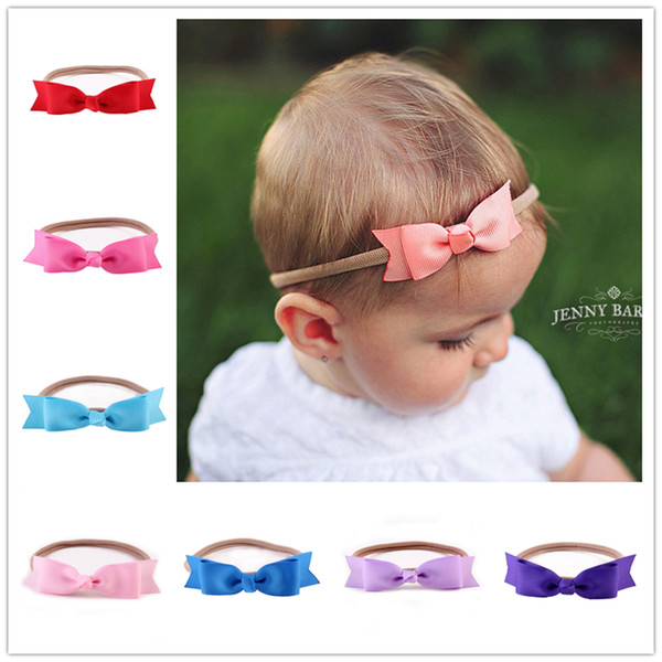 Baby Nylon Elastic Headbands Bow Kids Grosgrain Ribbon Bowknot Hairbands Girls Bunny Ear Headband Children Hair Accessories Headwear KHA139