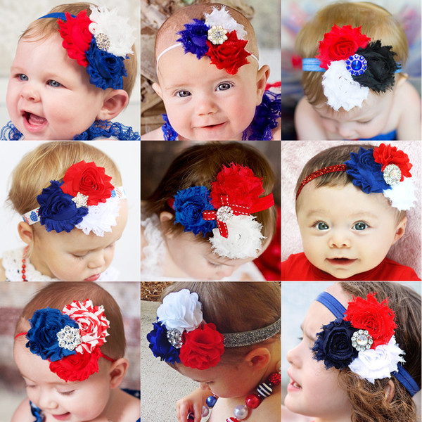 New Baby Headbands Flower Rhinestone US Independence Day Celebration Headbands Girls Kids Hairbands Hair Accessories holiday headbands KHA53