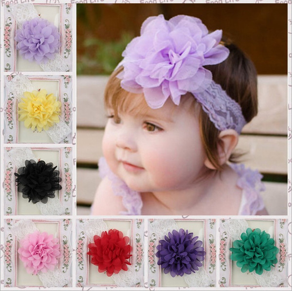 Newborn Baby headbands big flowers girls wide lace Headbands bow kids girls elastic hairbands children Hair Accessories 16 colors KHA121