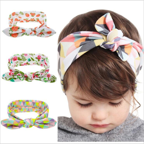 Fashion Baby Girls Headbands Bunny Ear Hairband Kids Cute Turban Knot Floral Printing Headband Headwear Princess Hair Accessories KHA163