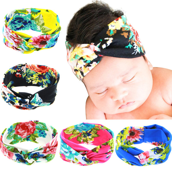 Baby Headbands Flowers Girls Kids Cross Bunny Ear Bohemia Floral Headbands Children Newborn Elastic Cotton Hair Accessories Hairbands KHA187