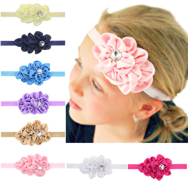 12 Colors Baby Girls headbands Satin Flowers Kids Children Hair Bands Ornaments Infant Hair Accessories Headbands Photo Props PKHA129